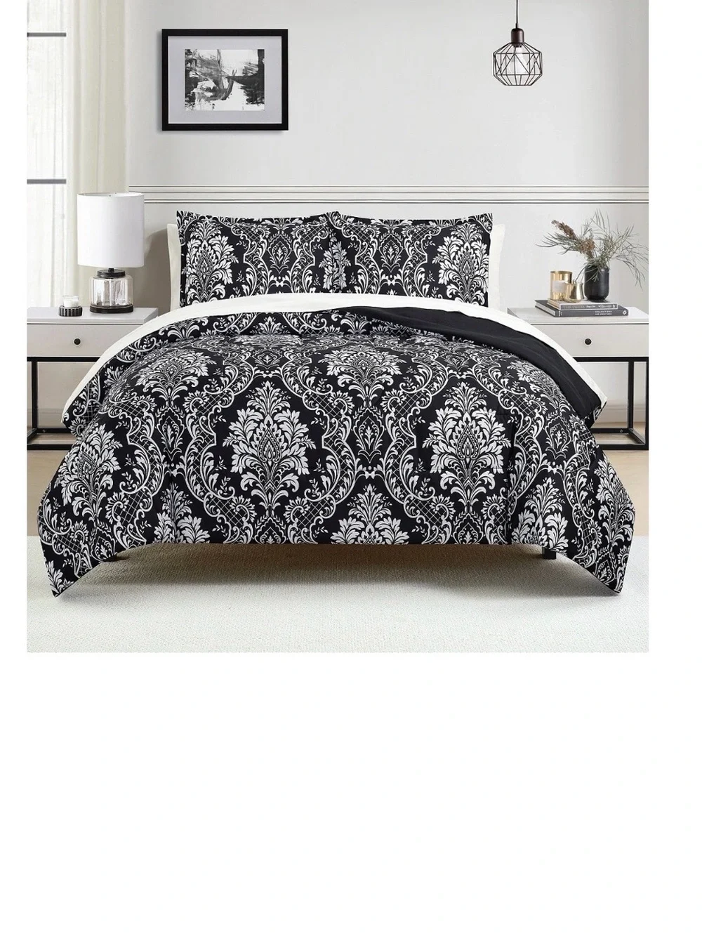 FAIRFIELD: Choose Full/Queen or King Classic Black & White Damask Comforter Set